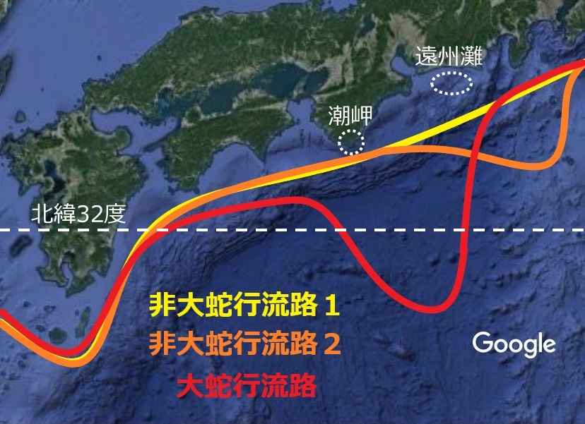 黒潮大蛇行の流路図